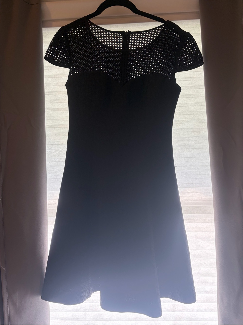 Guess Black Knit Midi Dress with Mesh Yoke
